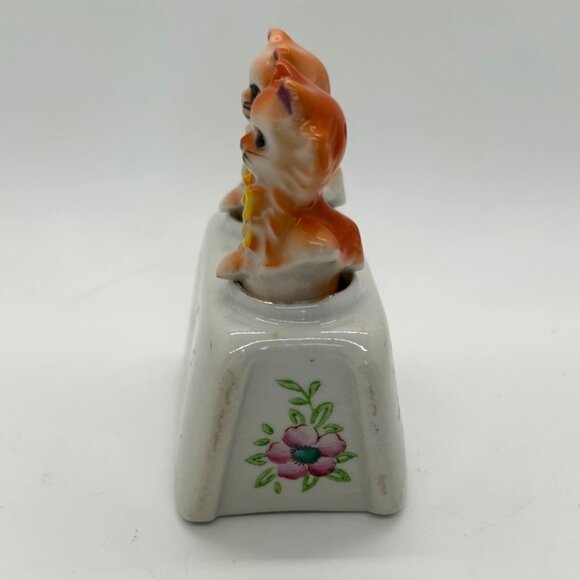 Vintage Ceramic Cat Salt & Pepper Shakers Nodders Floral Base Orange & White - Picture 6 of 16